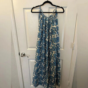 FITZROY & WILLA 100% cotton blue and white spring maxi dress